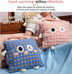 Plush Warm Hand Pillow with 67 * 59 Inch Compact Travel Blanket Warm Lambswool Pillow Portable 3 in 1 Combo Nap Pillow Blanket Plush Throw Pillow for Home Office（Yellow 15inch）