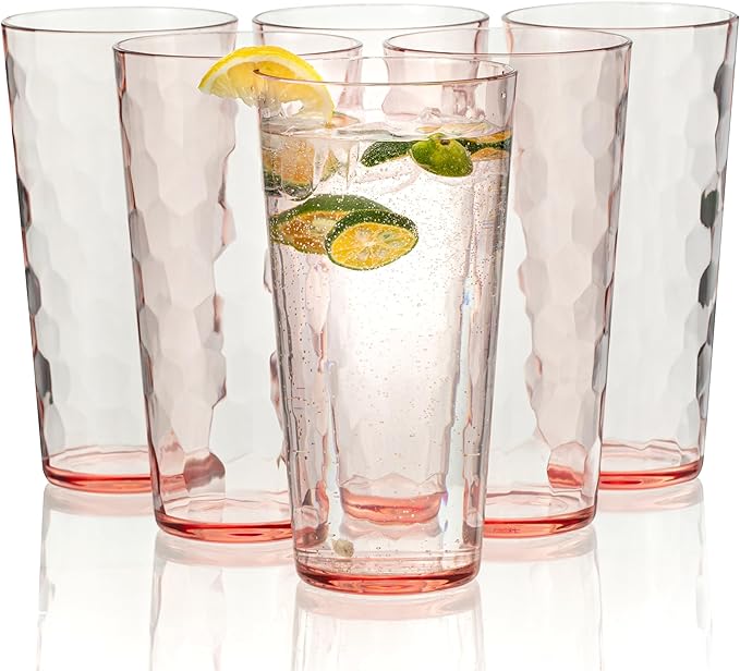 KOXIN-KARLU Mixed Drinkware 26-ounce Plastic Tumbler Acrylic Water Glasses, set of 6 Coral Pink