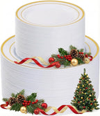 Goodluck 200PCS Gold Plastic Plates, Heavy Duty Disposable Gold Plates with 100 10.25 inch Dinner Plates and 100 7.5 inch Dessert Plates for Party, Holiday, Wedding, Thanksgiving