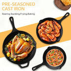 EWFEN Cast Iron Skillet 3-Piece Set, Heavy-Duty Professional Restaurant Chef Quality Pre-Seasoned Pan Cookware Set, 6", 8", 10" Pans For Frying, Saute, Cooking, Use Indoor/Outdoor, Oven, Grill