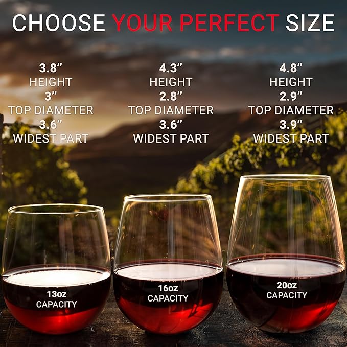 Bravario Unbreakable Stemless Plastic Wine Glasses | Reusable | Shatterproof 100% Tritan Plastic | Dishwasher-Safe | BPA-free | Awesome for Indoor & Outdoor | 13 oz, Set of 8