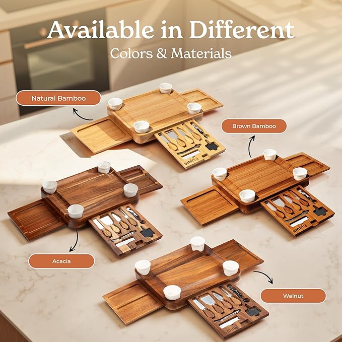 SMIRLY Charcuterie Boards Set - Large Acacia Cheese Board Set - House Warming Gifts New Home, Wedding Gift for Couple, Bridal Shower Gift, Birthday Gifts for Women