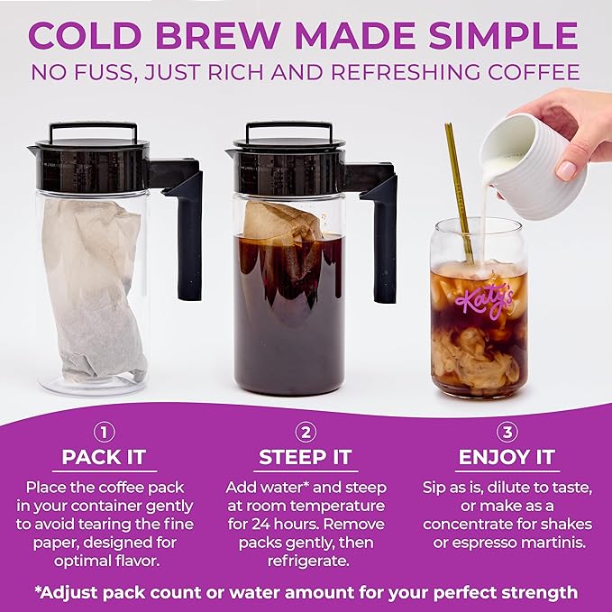 Katy’s Cold Brew Coffee Pitcher Packs | 20 Large Cold Brew Bags with Smooth, Bold Brazilian Coffee | Easy, Mess-Free Brewing in Any Container | 100% Woman-Owned | Makes 100 Cups