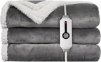 Electric Heated Blanket Throw - 50"x60", Soft Flannel Heating Blanket, 4 Heating Levels, 3H Auto Shut Off, Breathable Warm and Washable for Sofa, Light Grey