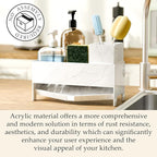 Sponge Holder for Kitchen Sink, Acrylic Sink Caddy Organizer with Removable Brush Holder, Countertop Soap Dispenser Organizer with Marble Texture, Kitchen Organizers Storage, White