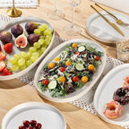 theterra Ceramic Serving Platter, 15.6"/14.4"/12.2" Oval Serving Dishes for Entertaining, Oven Safe, Microwave Safe, Serving Plates Set of 3 for Wedding, Party, Turkey, Reactive White