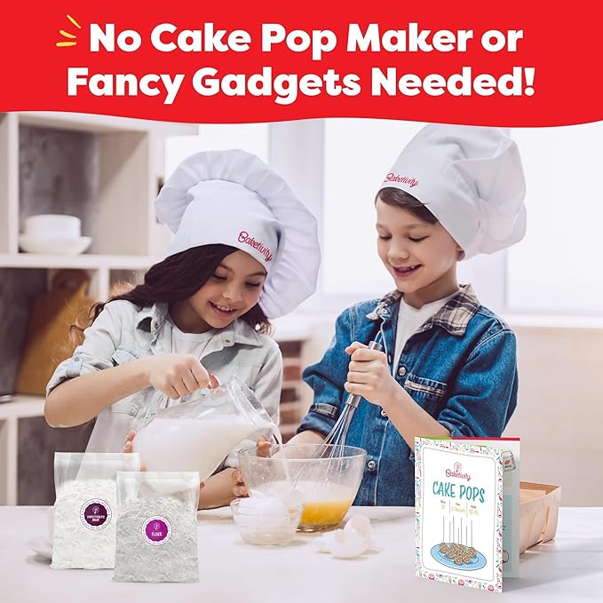 Baketivity Kids Baking DIY Activity Kit - Bake Delicious Cake Pops with Pre-Measured Ingredients – Best Gift Idea for Boys and Girls Ages 6-12 – Includes Free Hat and Apron