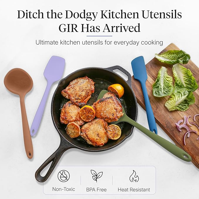 GIR: Get It Right 5 Piece Silicone Ultimate Kitchen Utensils Set - Ladle, Spatula, Flip, Spoon & Spoonula - Non-Toxic Cooking Utensils for Nonstick Cookware, Cooking and Baking - Mediterranean