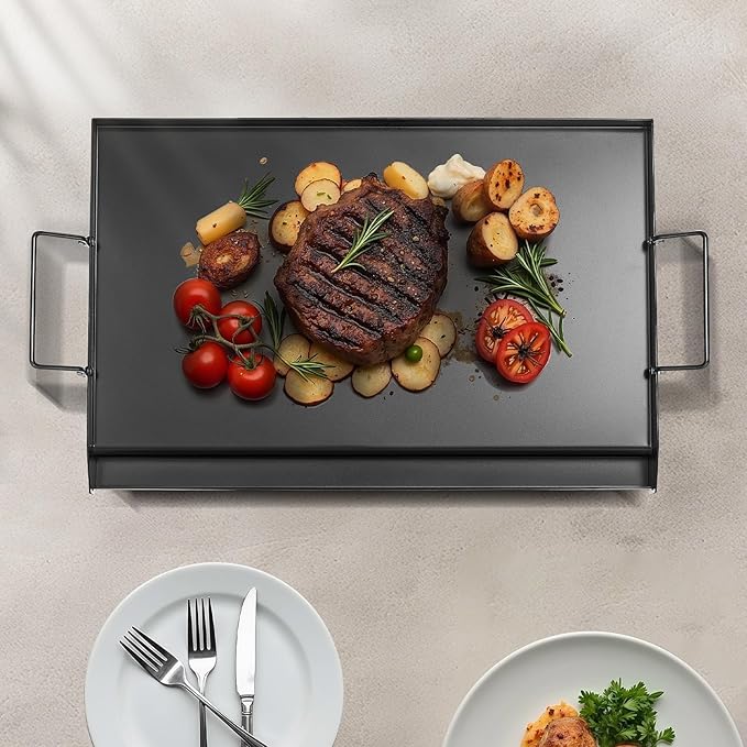 VEVOR Carbon Steel Griddle, 24x16 inch Universal Flat Top Rectangular Plate, Gas Grill Griddle for BBQ Grill, Teppanyaki, Portable Family Cookware with Handle, for Camping Tailgating Party