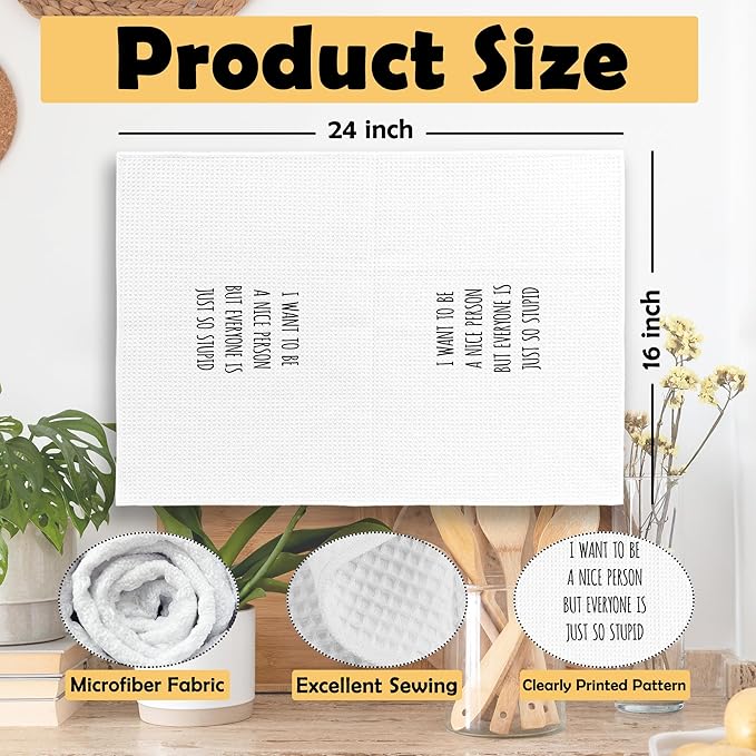 Sarcastic Humorous Kitchen Towels Set of 2, Sarcasm Towels Adult Humor Funny Hand Towel, Sarcastic Gifts for Women Decorative Tea Towel Dish Towels 16x24 Inch