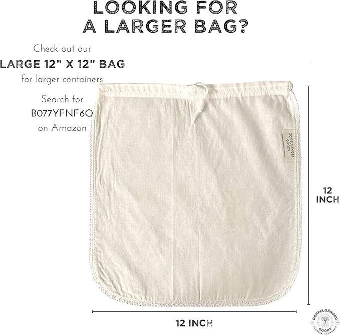 (2-Pack, Medium 8in x 12in) Organic Cotton Cold Brew Coffee Bag - Designed in California - Reusable Coffee Filter with EasyOpen Drawstring Cold Brew Maker for Pitchers, Mason Jars, & Toddy Systems