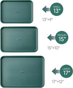 CAROTE 3-Piece Baking Pan Set - Bakeware Set, Baking Sheet Set Including 13 Inch 15 Inch 17 Inch Sheet Pan, Cookie Sheet for Baking, Deep Olive Green