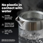 Vianté Electric Tea Kettle With Infuser for Loose Leaf, No Plastic In Contact With Water, Hot Tea Maker with Temperature Control, Automatic Shut Off, 1.5L Borosilicate Glass
