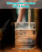 Vintage Dot-Pattern Drinking Glasses Set of 6 – 14.5 oz Clear Short Glass Cups – Embossed Textured Glassware with Anti-Slip Grip, Water Juice Soda Cocktail Tumblers – Thick Glass, Dishwasher Safe