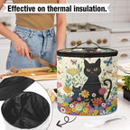 Black Cat Electric Pressure Cooker Insulation Bag Hippie Flower Insulation Electric Cooker Storage Handbag for Housewarming