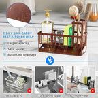 Cisily Kitchen Sink Caddy, Sponge Holder for Kitchen Sink, Kitchen Sink Organzier and Storage with High Brush Holder, Rustproof 304 Stainless Gadgets Sink Accessories(Brown)