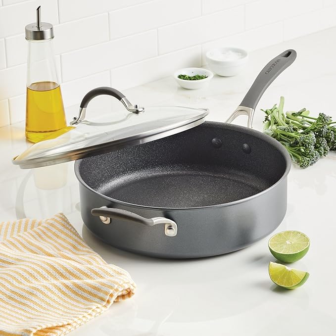 Circulon A1 Series with ScratchDefense Nonstick Induction Cookware, Large Saute Pan with Lid, Nonstick Pan, 5-Quart, Graphite