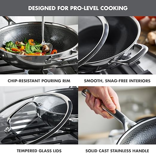 GreenPan Spectra 12" Wok Pan with Lid, Hybrid Tri-Ply Stainless Steel, PFAS-Free Ceramic Nonstick Textured Cooking Surface, Induction Cookware, Diswasher Safe, Oven & Broiler Temp to 850˚F