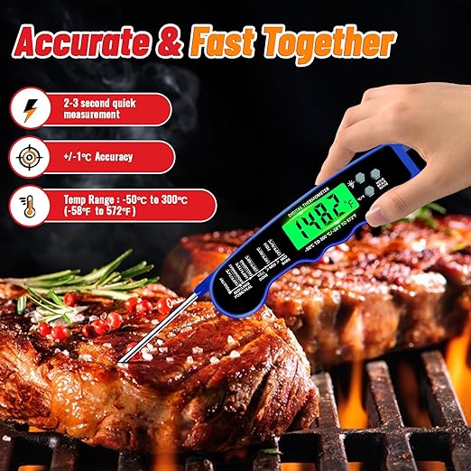Stocking Stuffers for Men Women Adults: Meat Thermometer Digital, Instant Read Meat Thermometer with Backlight & Magnet for Kitchen, Beef, Grill, Turkey,IP67 Waterproof Cooking Thermometer