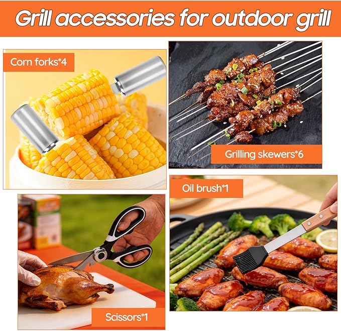 18Pcs BBQ Grill Tools Set, Heavy Duty Stainless Steel Grill Utensils Set with Carry Bag, Complete Barbecue Tool Kit for Outdoor Camping Backyard, Perfect Grilling Gift for Men Dad