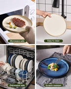 Famiware Star 24-Piece Stoneware Dinnerware Sets with Trim, Service for 8 - Ceramic Plates and Bowls Set, Ribbed Dishes with High Edge, Chip & Scratch Resistant, Microwave & Dishwasher Safe, White