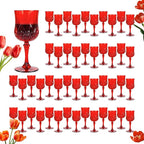 Plastic Wine Glasses, Plastic Goblets Vintage Style Cordial Unbreakable Drinking Glasses, Reusable Drinkware for Wedding Reception, Grand Event Party Supplies,Mother's Day (48, Red)