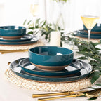 AmorArc Ceramic Dinnerware Sets for 4, 12 Pieces Handpainted Plates and Bowls Set with Rustic Terracotta Underside, Scratch Resistant Stoneware Dishes Set, Dishwasher & Microwave Safe, Multi-Color