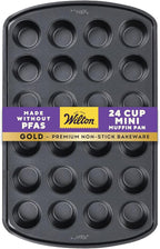 Wilton Gold Non-Stick Bakeware Mini Muffin Pan - Baking Pan for Mini Cupcakes & Muffins - Made Without PFAS - Even Heat Distribution & Scratch Resistant - 16 x 10 x 1 Inch, 24 Cups