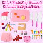 29 Pieces Kitchen Tools-Kids Cooking Sets Real-Toddler Knife Set for Real Cooking, Montessori Toys for 3+,Toddler Utensils with Safe Knives Crinkle Cutter Cutting Board