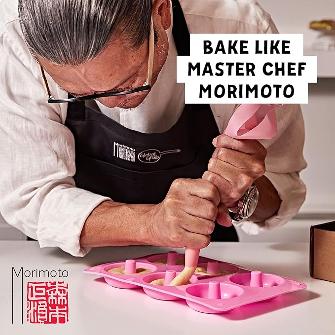Global Grub DIY Morimoto Mochi Donut Kit - Includes Mochi Donut Mold, Reusable Piping Bag, Sweet Rice Mochi Flour, Confectioners’ Sugar, Strawberry Powder, Cocoa Powder & Matcha Green Tea Powder, Step-by-Step Instructions, Master Chef Approved, Makes 1...