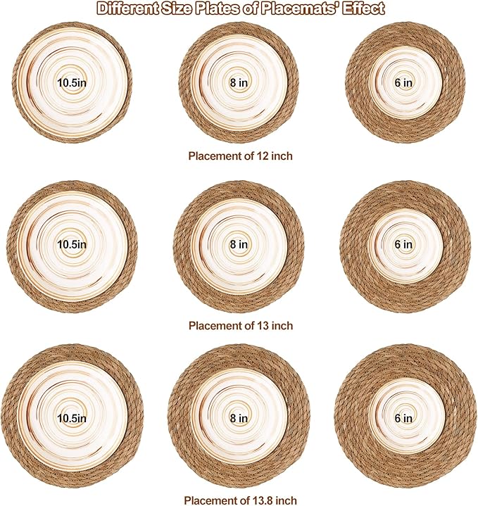 Round Woven Placemats - Boho Rattan Placemats Natural Water Hyacinth Placemat, Farmhouse Weave Place Mats, Rustic Braided Wicker Table Mats for Dining Table,Home,Wedding (12 inch Set of 8)