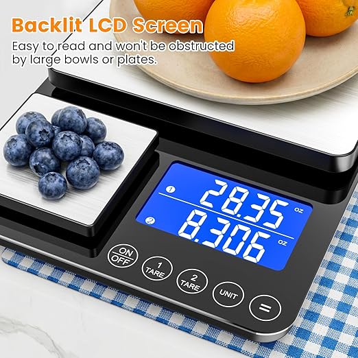 KKZ 0.001oz/33lb Kitchen Scale, Dual Platform Food Scale Grams and Ounces for Weight Loss Baking Cooking Meal Prep Sourdough Bread, Stainless Steel