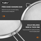 Walfos Fine Mesh Strainers Set, Premium Stainless Steel Colanders and Sifters, with Reinforced Frame Sturdy Handle, Perfect for Sift, Strain, Drain Rinse Vegetables, Pastas Tea - 3 Sizes