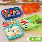buluker 4 Pack Bento Lunch Box Set 3 Compartment Wheat Straw Meal Prep Food Storage Containers Plastic, Microwave and Dishwasher Safe（Jewel Brights）