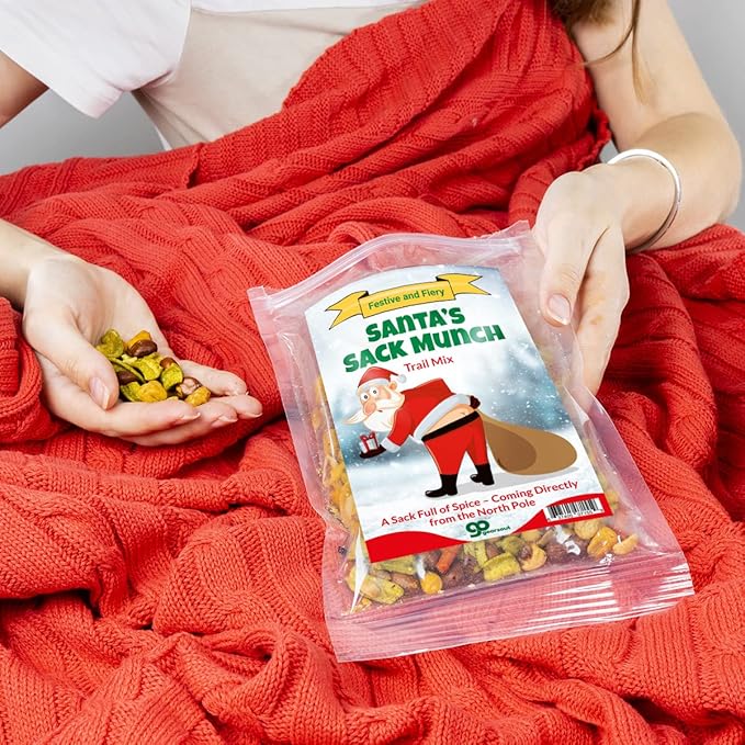 Santa's Sack Munch Spicy Trail Mix - Funny mooning Santa Claus design - Edible gifts for Men - Spicy mix, Made in the USA