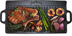 Jim Beam Pre Seasoned Heavy Duty Construction Double Sided Cast Iron Griddle Pan with Superior Heat Retention, 20"x1"x9", Black (JB0168)
