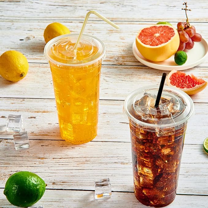 Vplus 160 Pack 20 OZ PET Clear Plastic Cups with Lids, 20 OZ Crystal Cold Disposable Drinking Plastic Cups with Flat Lids, Perfect for Ice Coffee, Smoothie, Juice