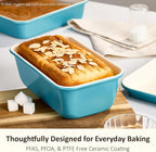 CAROTE 7-Piece Ceramic Baking Pans Set, Aluminized Steel Bakeware Sets, Toxin-Free Nonstick Stackable Oven Pans with Cookie Sheet, Muffin Pan, Loaf Pan, Roasting Pan, Cake Pans, Cooling Rack