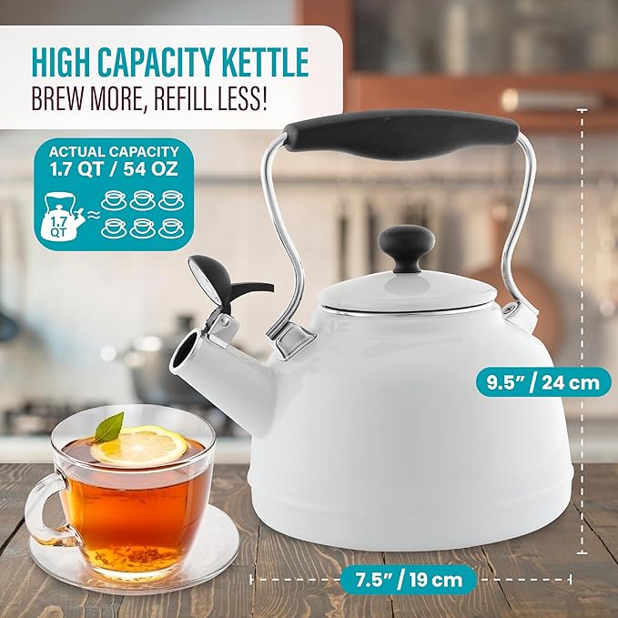 Chantal Tea Kettle, Vintage Series, Enamel on Steel, Whistling (White)