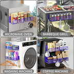 Magnetic Spice Rack for Refrigerator, 2 Pack 100% Metal Strong Magnet Shelf, Space Saving Spice Organizer W/ Hooks, Movable Magnetic Fridge Shelf, Kitchen Home Laundry Storage Organization,Purple Blue