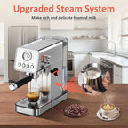 AYCHIRO 20 Bar Semi-Automatic Espresso Machine, Adjustable Espresso Machine with Pressure Gauge, Compact Espresso Maker with Steam Wand, Cup Warmer for Home & Office