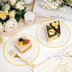 bUCLA 100 Pieces Clear Gold Plastic Plates Disposable - 6.25 Inch Clear Plastic Dessert Plates with Gold Trim for Party, Wedding & Thanksgiving
