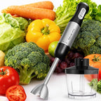 Upgraded 1100W 5-in-1 Immersion Hand Blender – 30 Speed Settings, Up to 15,500 RPM, Handheld with Milk Frother & Food Processor, Black