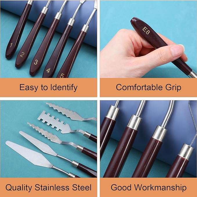 29 Pcs Palette Knife Set, Stainless Steel Palette Knife with Wooden Handle, Numbered Paint Spatula, Oil Painting Supplies for Acrylic Painting, Textured Art