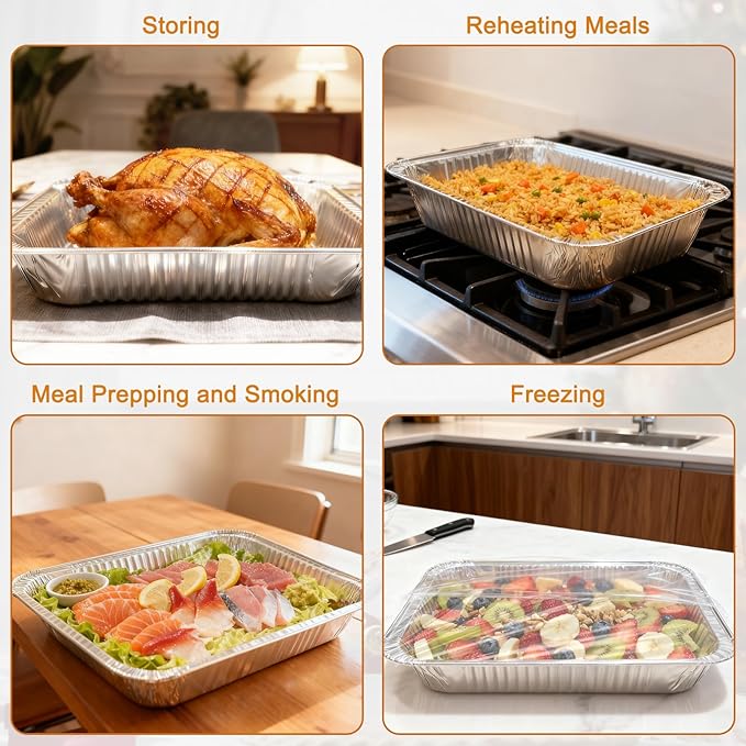 40 Pack Aluminum Foil Pans 9x13 - Disposable Half Size Deep Steam Table Tin Foil Pans for Oven Baking Cake, Roasting Turkey, Food Prepping, Storing, Freezing, Chafing