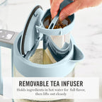 Martha Stewart Electric Kettle with Removable Stainless Steel Tea Infuser, Glass Carafe 1.7L (7 Cups), Hot Water Boiler, 4 Presets, Keep Warm & Auto Shut-Off, Cordless 360° Swivel Base, Sky Blue