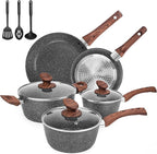 M MELENTA Granite Pots and Pans Set Non Stick, 11 Piece Die-Cast Induction Cookware Set, Nonstick Kitchen Cooking Set w/Frying Pans & Saucepans, PFOA Free