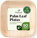Chic Leaf Compostable & Biodegradable Palm Leaf Disposable Bamboo Plates - Disposable Party Plates for Appetizers, Christmas Dinner, Holiday Meal, Turkey - Party Supplies (4'' - 50 Pack)