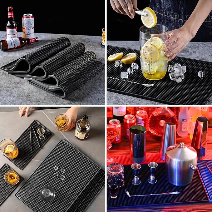 XieNie Bar Mat Small 6" x 12" Black, Coffee Mat for Home Bar, Bar Service Spill Mat for Cocktail Bartender Kitchen Countertop, PVC Counter Top Cup Mats Glasses Drying Mat, 1PCS