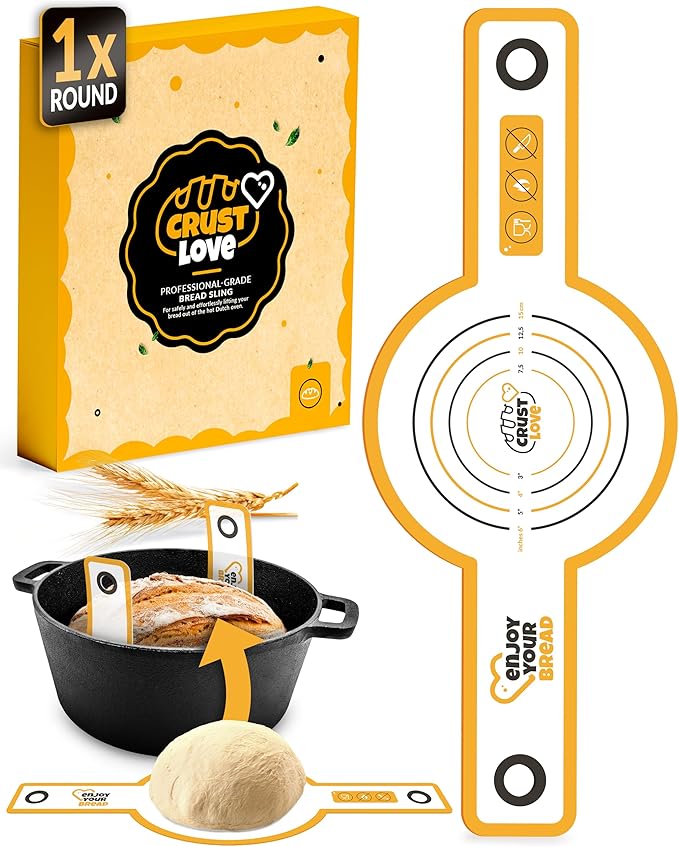 CRUSTLOVE Silicone Bread Sling for Dutch Oven – Non-Stick Sourdough Sling & Baking Mat – Reusable & Easy to Clean – Heat Resistant to 480°F – Silicone Sourdough Sling for Artisan Bread Baking Supplies